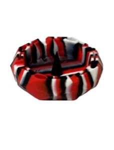 Debowler UFO Silicone Tobacco Ashtray | Red, White & Black Stripes | 4.75" - Picture 1 of 1