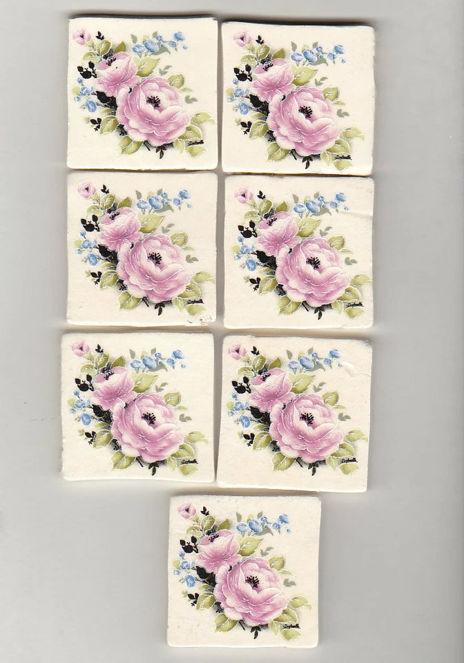 Mosaic Tiles Set 7 flower Rose Garden Tessera Pink Shabby Clay Handmade  G510 - Image 1 of 1