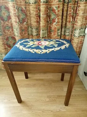 Vintage Oak Piano Stool With Tapestry Seat Pad & Storage • 79.73£