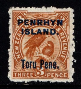 Penrhyn Island 1903 Toru pene on 3d Three Pence Huia Birds SG14 Unused  MNG - Picture 1 of 1