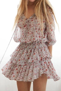 Vestido LoveShackFancy Nuevo con Etiquetas Granada Floral Popover en Rojo Amanecer, L - Imagen 1 de 8