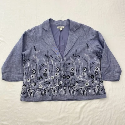 Chaqueta Coldwater Creek Mujer Pequeña Grande Bordada Lino Floral Blazer Foto 1 de 4