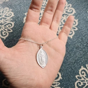 Vintage Silber Heilige Heilige Dymphna Sancte Gereberne Marquise Medaillon Halskette - Bild 1 von 9