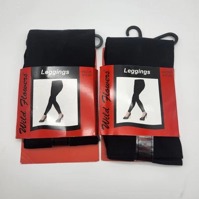 Leggings Wild Flowers Womens Medium Black Set Of 2 - Image 1 of 4