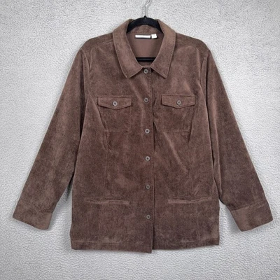 Croft & Barrow Shacket Womens 1X Brown Corduroy Button Country Office Shirt - Image 1 of 4