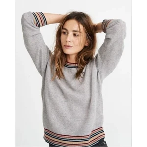 Suéter Madewell 100% Cachemira Ribete Arco Iris Sudadera Gris Nube Manga Larga S - Imagen 1 de 6