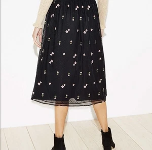 Mujer’s Loft Negro Bordado Floral Falda Talla 4 Bohemio Festival Oficina - Imagen 1 de 9