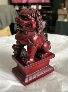 Vintage Chinese Red Onyx Resin Foo Dog Lion Guardian Figure 4.5” Tall - Picture 1 of 7