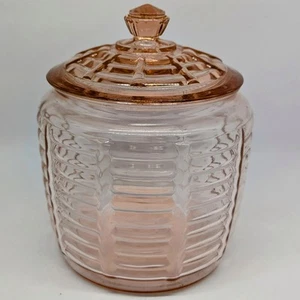 Vintage Bee Hive Pink Depression Glass Cookie/Biscuit Jar With Lid - Picture 1 of 12