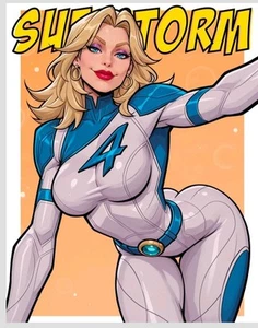 Fan Art Waifu Retro Jumbo 8x10" Pin Up Sue Storm Fantastic 4 Limited Edition  - Picture 1 of 1