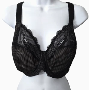 Elomi Charley Stretch Plunge Bra 38I 38 I Plus Underwire Mesh Floral Lace Black - Picture 1 of 12