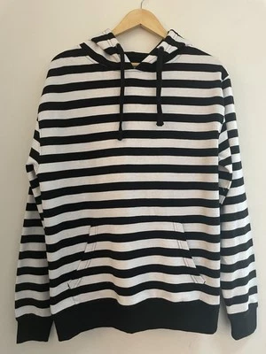 Hot Topic мужской черный белый в полоску хлопковая смесь длинным рукавом пуловер толстовка с капюшоном S - Изображение 1 из 4