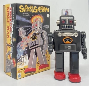 Ha Ha Toy Tin Toy Smoking Space Man Robot Black W/BOX F/S FEDEX - Picture 1 of 11