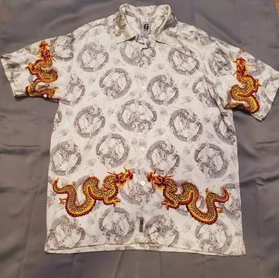 Vintage 90s Guess Jeans Men's Fire Dragon Button Up Shirt Rayon Skater medium - Image 1 of 4