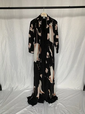 Vilshenko RT19 Black Silk V Neck Maxi Belted Dress with Floral Print 8UK - Image 1 of 4