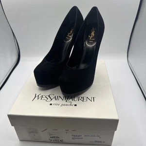 YSL Yves Saint Laurent Tribtoo 105 Suede Black Pumps Shoes 38 8 Originally $795 - Picture 1 of 10