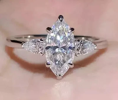 Anillo de compromiso mujer platino 950 diamantes IGI cultivado en laboratorio 3,50 quilates corte marquesa Foto 1 de 4