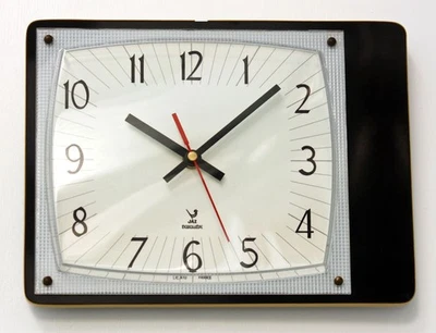 Vintage 28cm JAZ Formica Wall Clock - French Retro Mid Century Atomic Wooden - Image 1 of 4