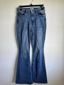 Jeans Forever21 vita alta taglia 27 gamba curva svasata denim elasticizzato 31” cucitura interna scuro - Foto 1 di 9
