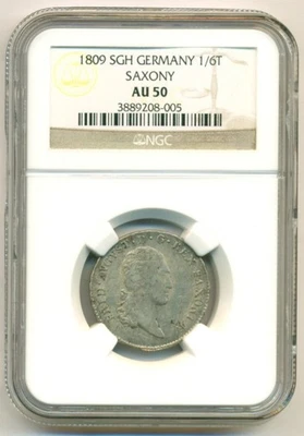 Germany States Saxony Friedrich August I 1809 SGH Silver 1/6 Thaler AU50 NGC - Image 1 of 4