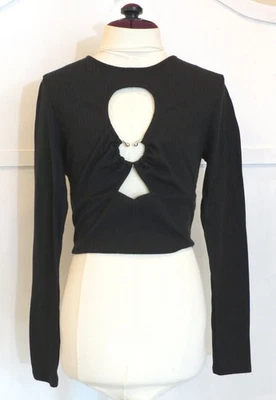 Top acanalado negro Meraki para mujer S manga larga recortado Foto 1 de 4