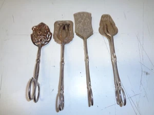 Vintage Silverplate Asparagus Pastry Server Tongs Lot of 4 - Picture 1 of 3