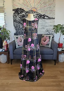 Vintage 70s ASIAN FLORAL PRINT Mod Maxi Long Dress size small sewn - Bild 1 von 4