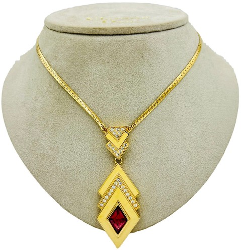 Rara collana vintage DIOR smaltata bianca cristallo viola placcato oro cm 39 45 circa.