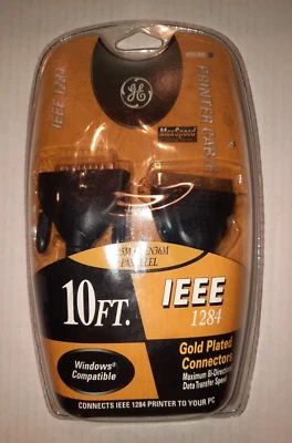 GE 10ft DB25M CEN36M IEEE 1284 Printer Cable Parallel Gold Plated #HO97890 - New - Image 1 of 2