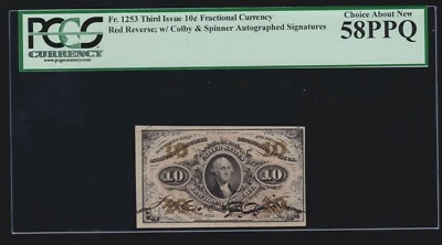 US 10c Fractional Currency Note Red Back & Autographs FR 1253 PCGS 58 PPQ (020) - Image 1 of 2