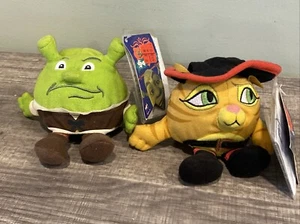 NWT Shrek Squeezers 2007 Rare Shrek & Puss In Boots Plush Lot Of 2 No Sound - Picture 1 of 10