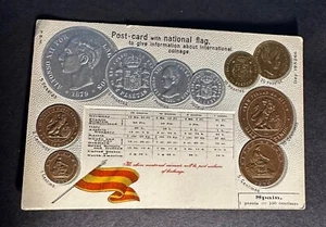 SPAIN 1899 COINS ON POSTCARDS EMBOSSED COIN ON POSTCARD FLAG -P16969  - Picture 1 of 1