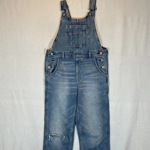 American Eagle Overalls Womens Small 90s Boyfriend Blue Denim Distress Paint - Picture 1 of 19