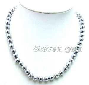 8mm White Round Natural Hematite Stone Necklace for Women Chokers 18" Jewelry - Picture 1 of 8