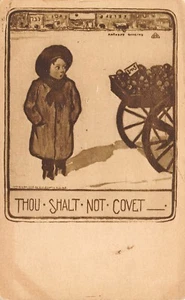 Little Gal Eyes Fruit Wagon~Remembers 10th Commandment~Thou Shalt Not Covet 1911 - Picture 1 of 2