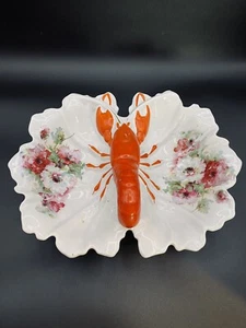 ANTIQUE XLarge German Hand Painted Floral LOBSTER Divided Ceramic Dish/Bowl 14” - Picture 1 of 17