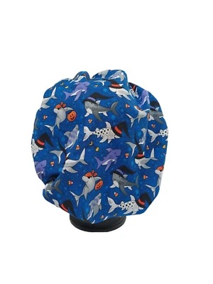 Bouffant surgical scrub hat cap women blue sharks halloween  - Image 1 of 4