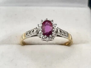 9ct Gold Hallmarked Ruby & Diamond Cluster Ring. Goldmine Jewellers. - Picture 1 of 8