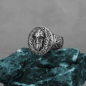 Men's Fashion Ring Viking Valhala Odin with Helmet Stainless Steel - Picture 1 of 9