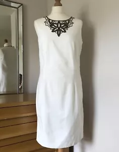 Kaliko Size 12 White Cotton Lined Beaded Dress - Picture 1 of 6