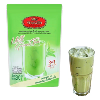 Té Verde Tailandés Cha Tra Mue Leche Té Verde en Polvo Instantáneo 3 en 1 Paquete de 500 g x 2 Foto 1 de 4