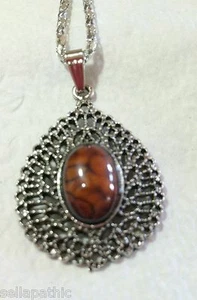 Brown Howlite Filigree Necklace Fashion Jewelry 16" Chain - Picture 1 of 2