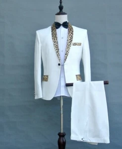 Vestido de novia para hombre novio estampado de leopardo cuello chal 2 piezas disfraz ajustado escenario nuevo - Imagen 1 de 19