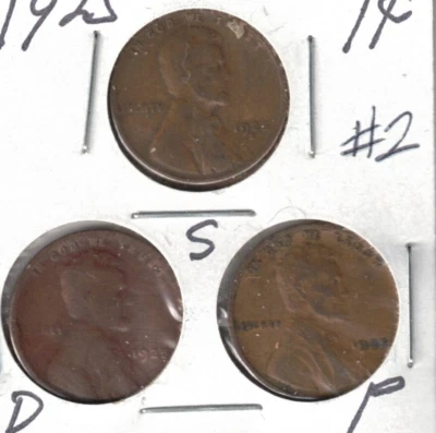 1925-D+P+S Circulated Business Strike Three Copper One Cent Coins! #2 - Image 1 of 2