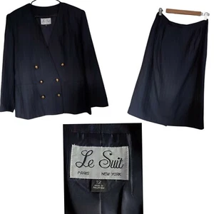Le Suit Womens Skirt Jacket Blazer Suit Size 12 Navy Blue Multi Color Pinstripe - Picture 1 of 12