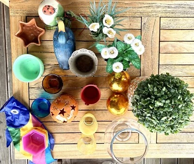 Konvolut Deko Garten Balkon Terrasse Rosenkugel Windlicht Teelicht Blumen Topf - Bild 1 von 4