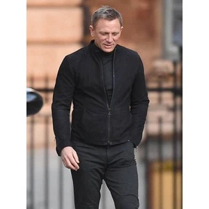 Chaqueta de cuero de gamuza negra de cordero 100 % genuina James Bond Spectre con cremallera bidireccional - Imagen 1 de 4