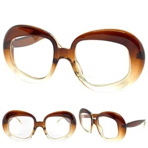 Oversized Vintage Retro Style Clear Lens EYE GLASSES Large Big Round Brown Frame - Picture 1 of 6