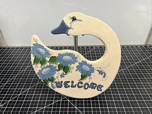Vintage 1987 Handarbeit & bemalt Keramik Schwan Willkommen Schild Wandhänger Wohndeko 1980er - Bild 1 von 14