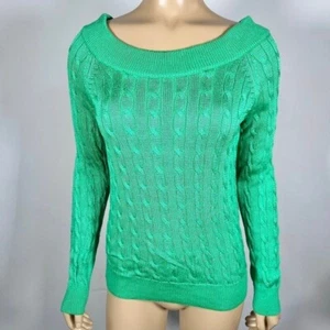 Lauren Ralph Lauren Women’s Size Small Green Cable Knit Sweater Cotton Blend - Picture 1 of 7